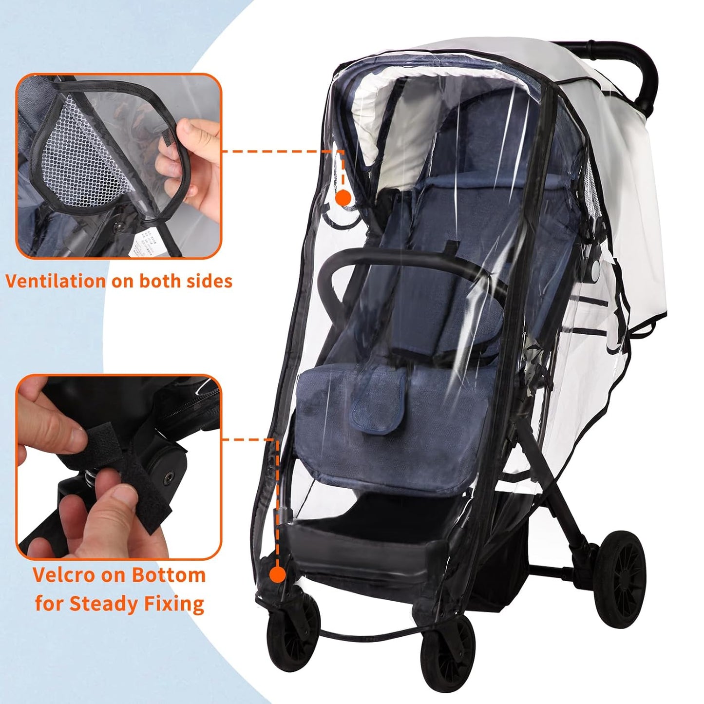 Universal Stroller Rain Cover, Clear Breathable Weather Shield with Waterproof Zipper, 4 Seasons Protection (XL)