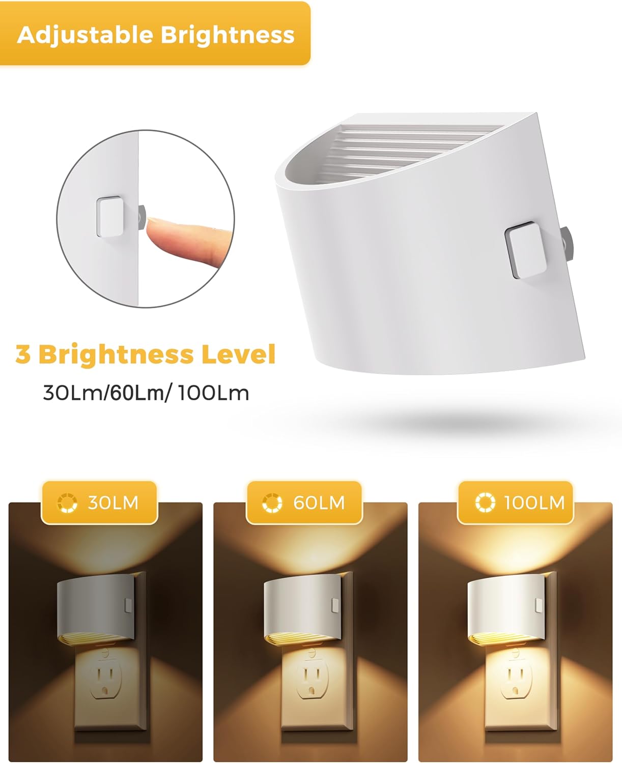 L LOHAS LED Night Lights Plug into Wall, Dimmable Night Light with 3 Level Brightness, 3000K Soft White, 2 Pack, White Housing