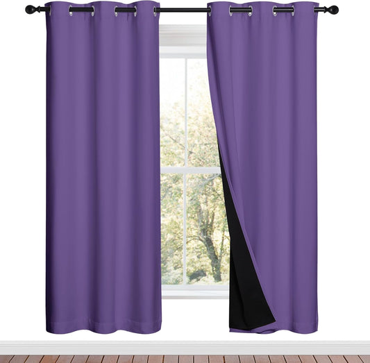 NICETOWN Lilac Purple Full Shade Curtain Panels, Pair of Energy Smart & Noise Blocking Out Blackout Drapes for Dining Room Window, Thermal Insulated Guest Room Lined Window Dressing(42 x 72 inch)