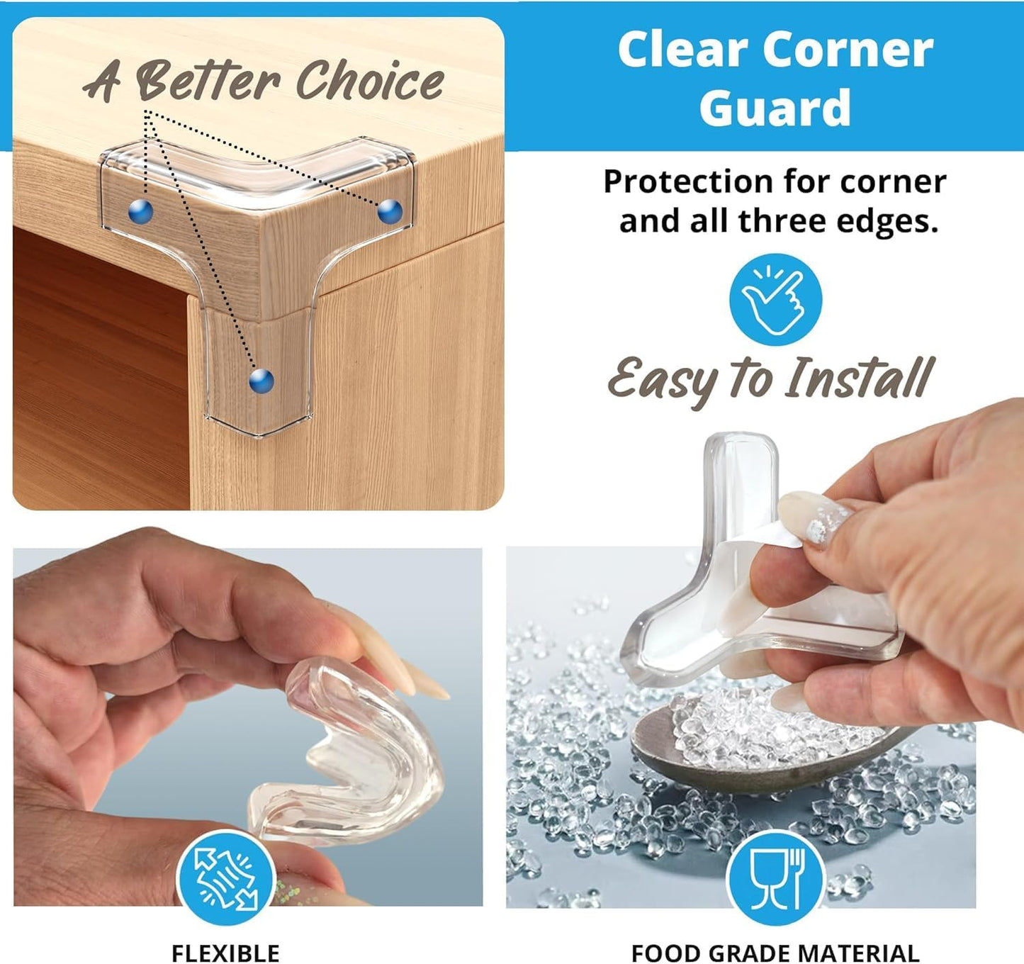 Furniture Corner & Edge Safety Bumpers, 16ft Edge Protector & 4 Clear Corner Protector Baby Proofing. Clear Corner Guards for Corner Table Protector for Kids. Cabinet Edge Protector & Corner Bumpers