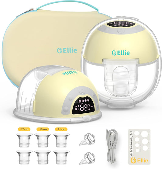 Ellie Wearable Hands Free Breast Pump, Portable Breastfeeding Pump w/Soft Double-Sealed Flange, Anti-Backflow & Leakproof Design, Ultra-Slim and Quiet, 4 Modes 9 Levels, Smart Nightlight, 2 Pack