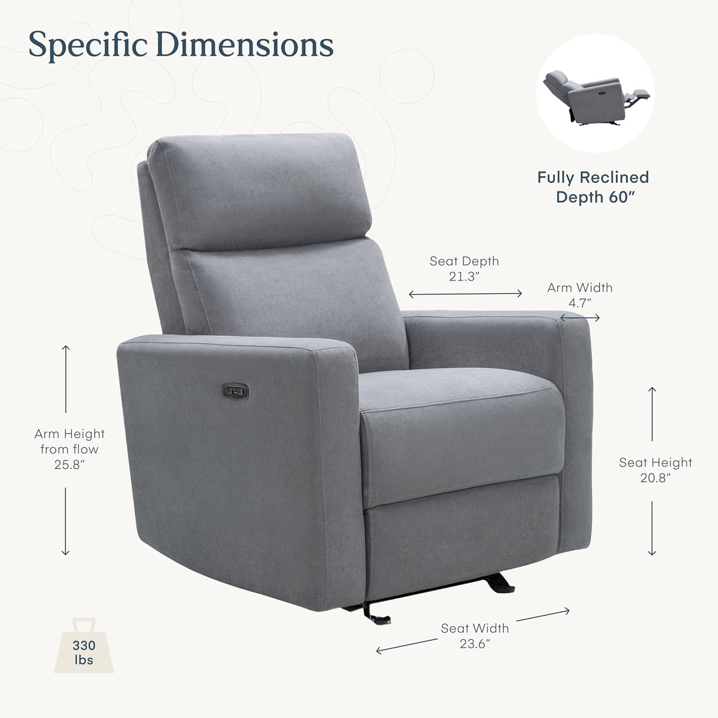 Nurture& The Glider – Premium Power Recliner Nursery Chair with Stationary Headrest | Designed for Comfort and Simplicity | Built-in USB Charger