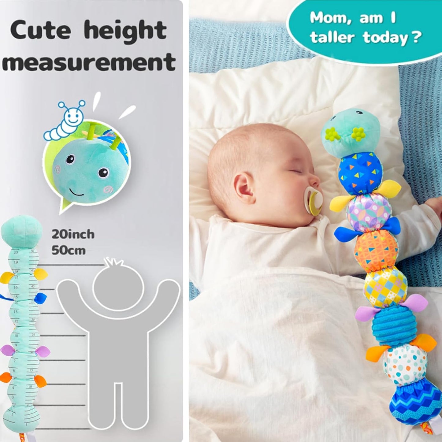 Baby Sensory Toys 0-12 Months, Plush Toys with Music and Rattle, Suitable for Newborn Baby Tummy time, can be Used as a Newborn Birthday, Holiday, Baptism Gift (Blue Caterpillar)