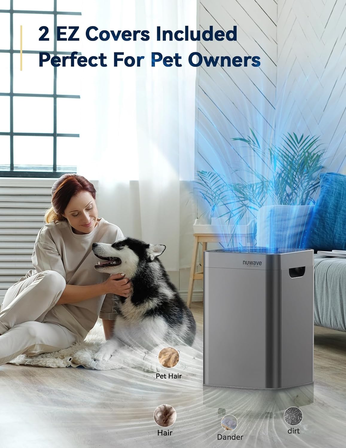 Nuwave Air Purifier for Extra Large Room 2934 Sq Ft, OxyPure Smart Air Purifier with 5 Stage Filtration, Extra EZ Covers for Pet, Air Quality & Odor Sensors, Smart WiFi, Quiet Sleep Mode for Bedroom