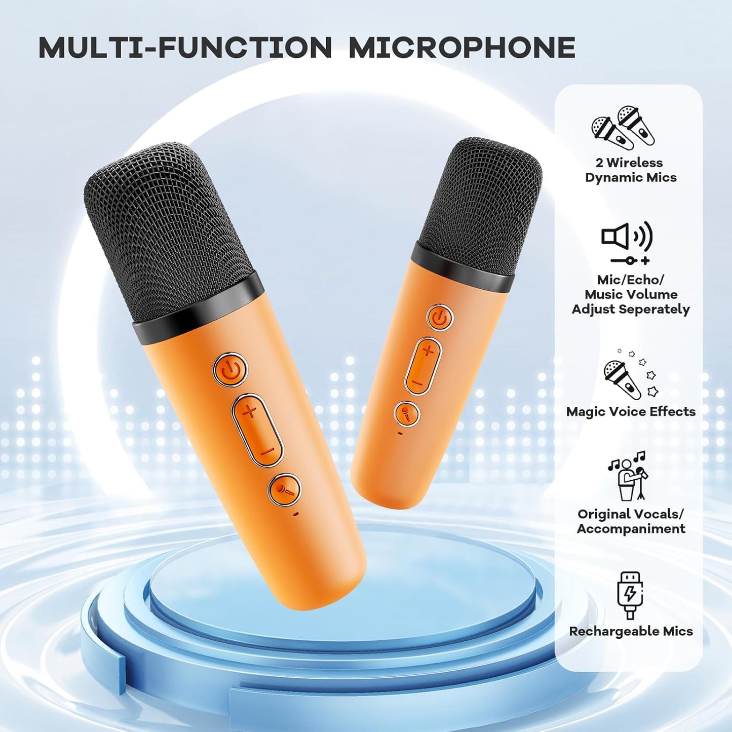 YLL Mini Karaoke Machine for Kids Adults, Portable Bluetooth Speaker with 2 Wireless Microphones, Birthday Gifts Toys for Girls Boys Ages 3, 4, 5, 6, 7, 8, 9,10,11,12+ Years Old Toddler (Orange)