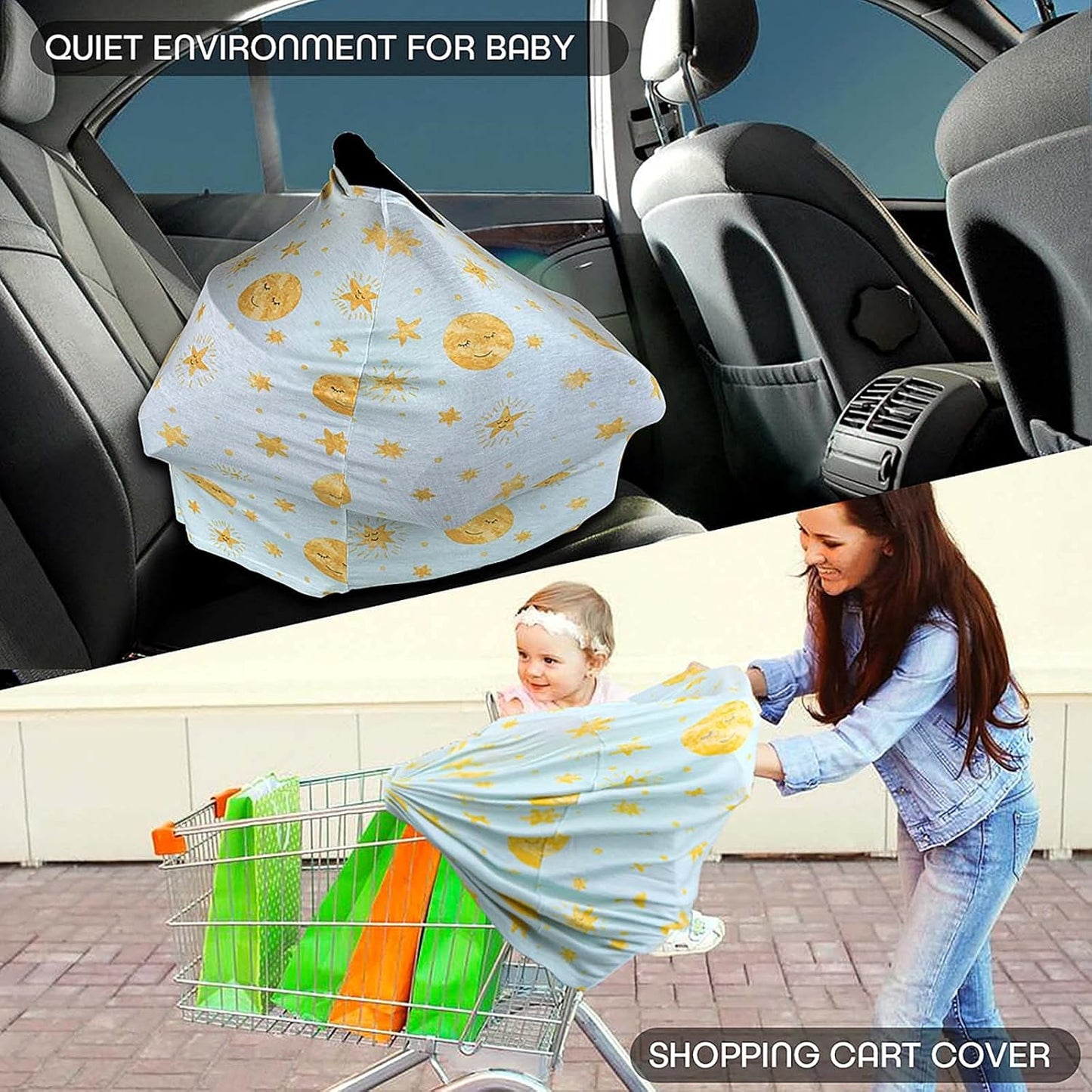 Stretchy Baby Car Seat Covers for Newborns, Infant Car Canopy Extra Soft and Stretchy Nursing Covers for Moms (Shinning Night)