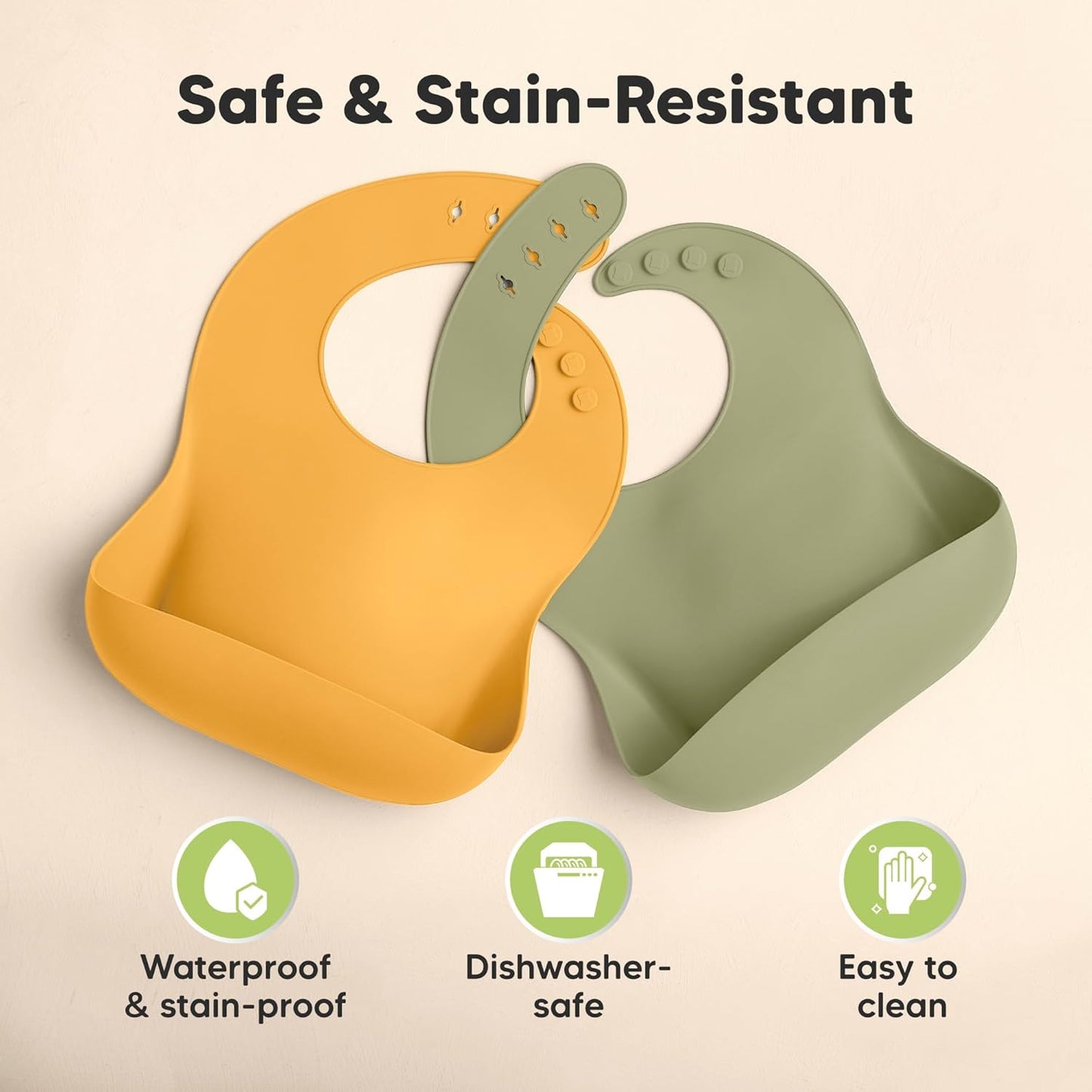 KeaBabies 2-Pack Silicone Baby Bibs for Eating - Sturdy Food-Grade Silicone Bibs for Babies Girl, Boy, Large Food Catcher, Clean & Put On Easily, Waterproof Toddler Feeding Essentials (Forest)