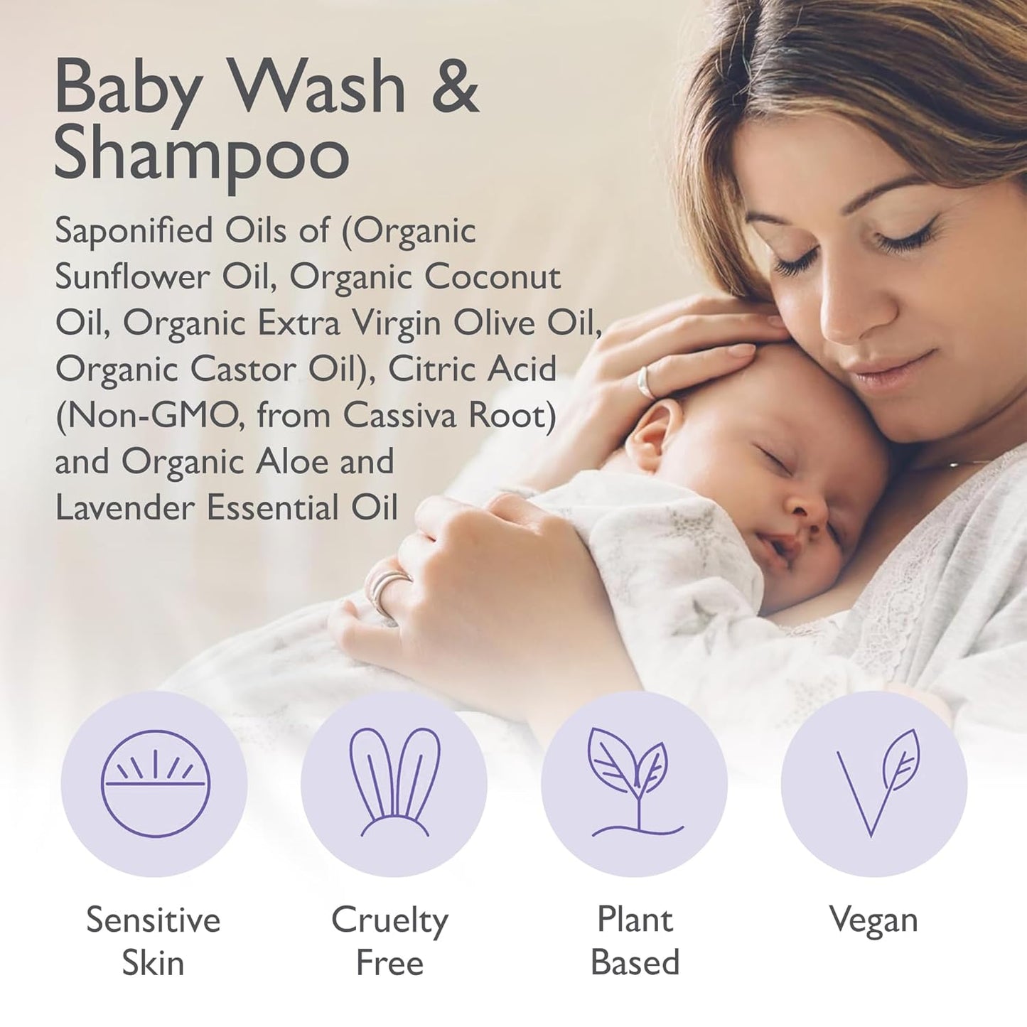 SoCal Suds & Company Baby Shampoo & Body Wash, 2-in-1 Organic Gel - Gentle Castile Soap with Vitamin-Infused Oils & Botanicals - Natural Care for Sensitive Skin & Body Hypoallergenic - 12oz Lavender