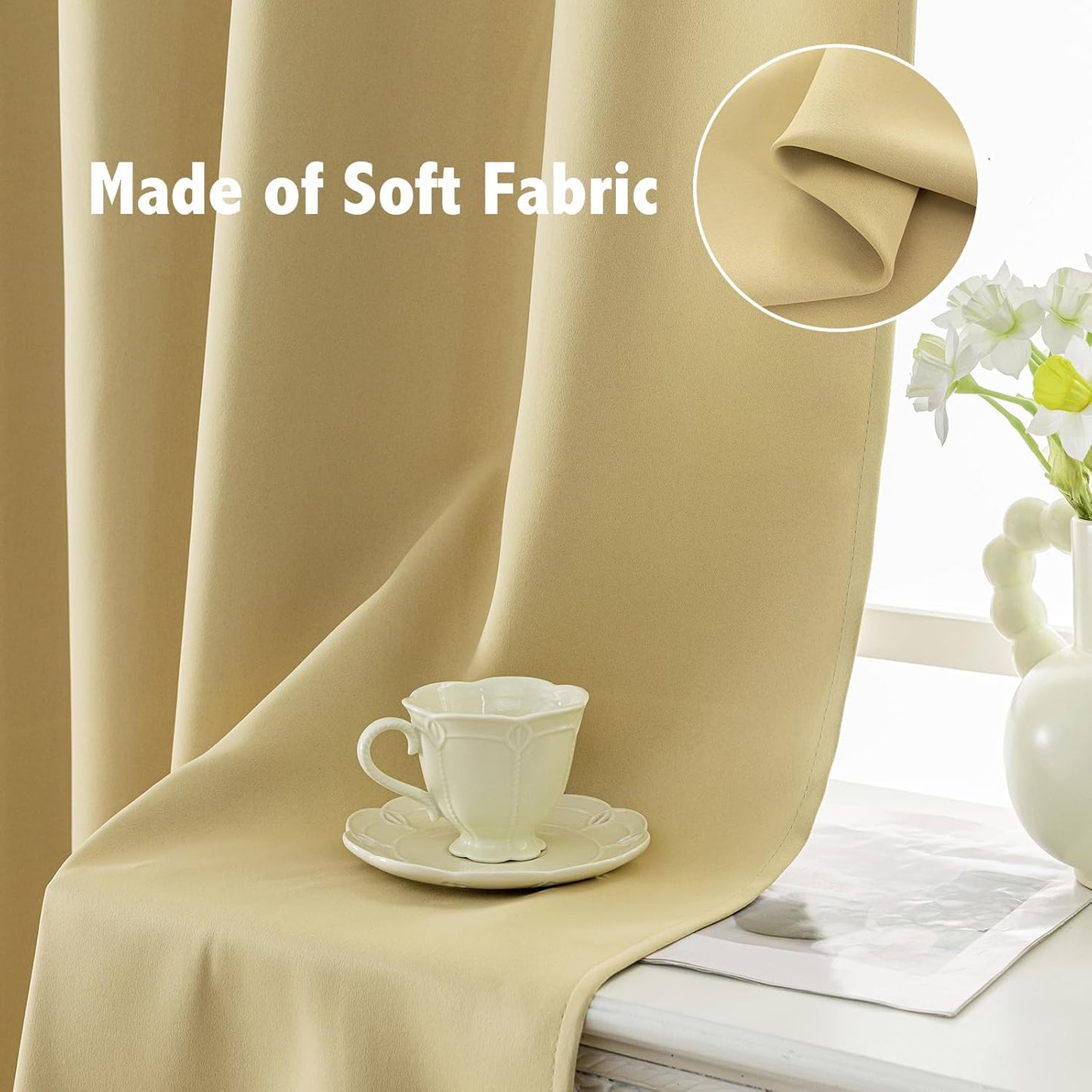 Anytime 100% Blackout Curtain Set, Thermal Insulated & Energy Efficiency Window Draperies for Guest Room, Full Shading Panels for Shift Worker and Light Sleepers（Beige, 2 Panels, 70W x 72L）