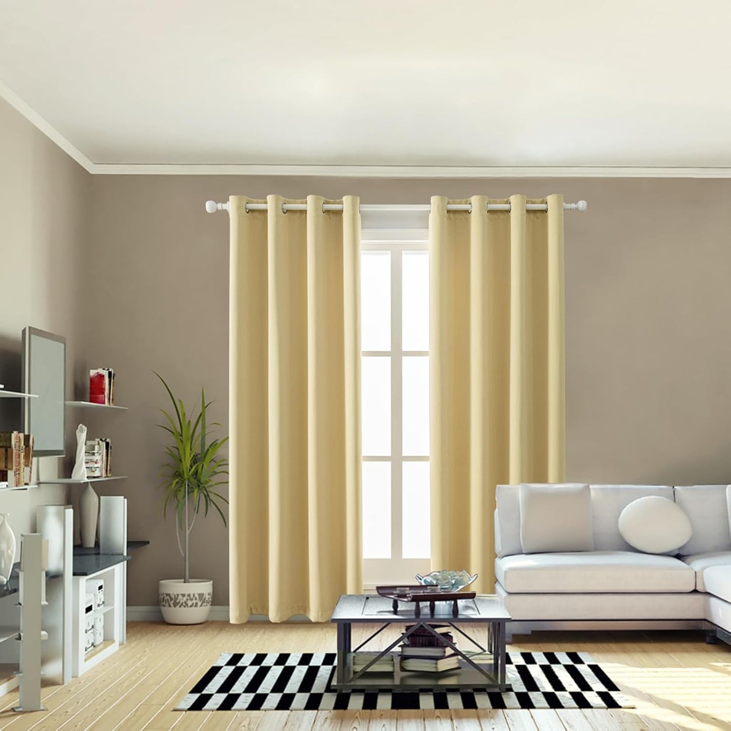 Anytime 100% Blackout Curtain Set, Thermal Insulated & Energy Efficiency Window Draperies for Guest Room, Full Shading Panels for Shift Worker and Light Sleepers（Beige, 2 Panels, 52W x 120L）