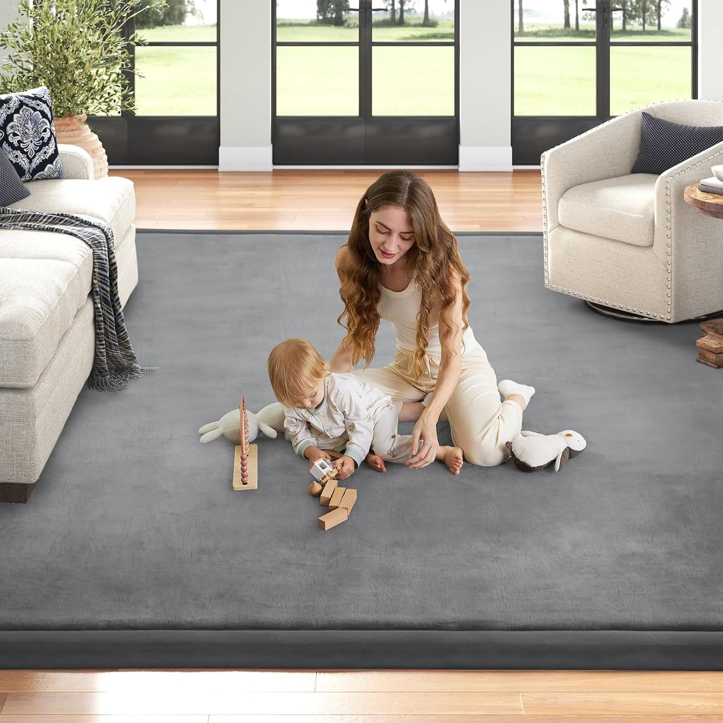 Baby Play Mat 1.2" Thick Memory Foam Nursery Rug Area Rug, 13’1” X 6’7” Yoga Mat Playmat Crawling Mat for Baby,Toddlers, Infants, Kids,Floor Mat Tatami Mat for Living Room with Non-Slip(Grey)