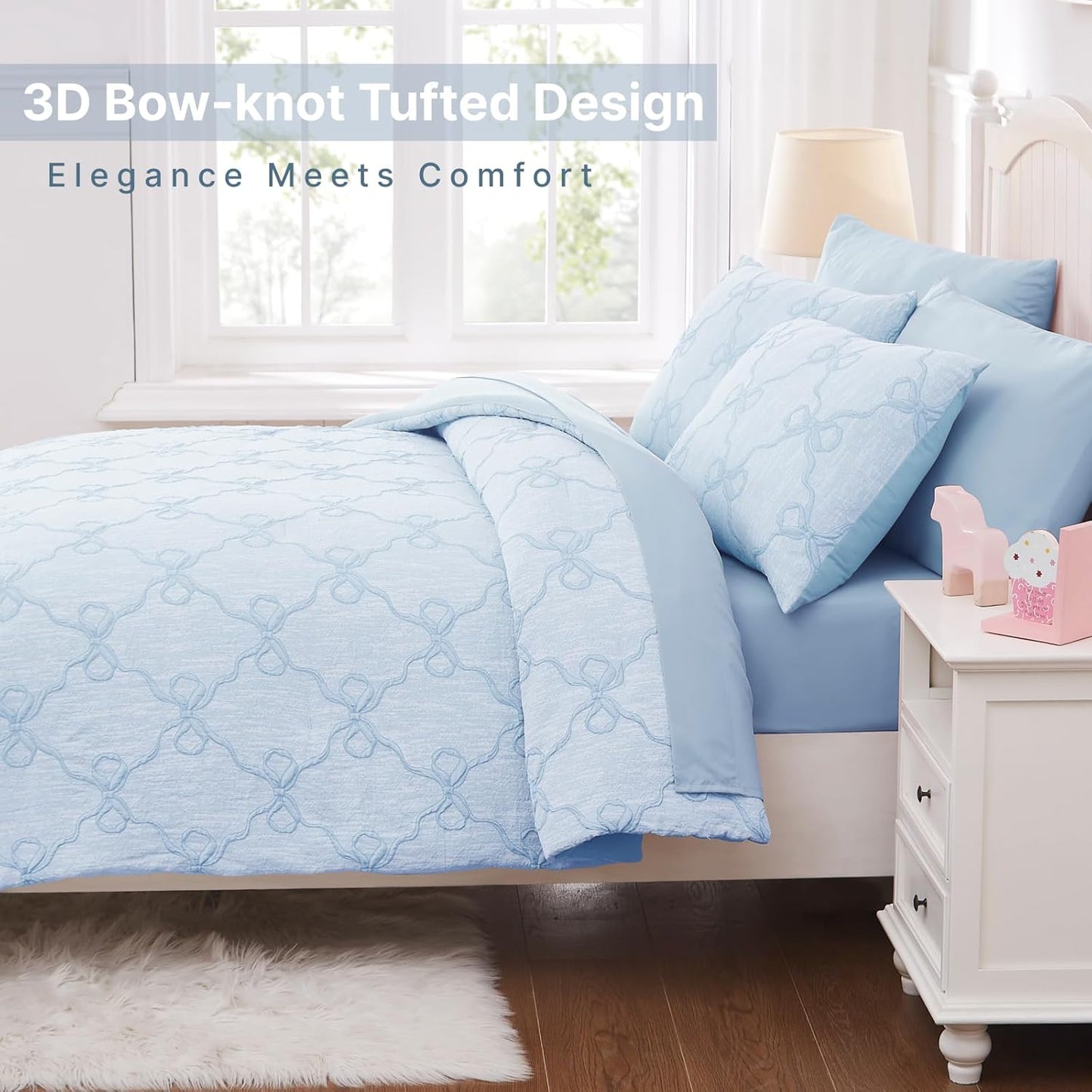 Twin Comforter Set with Sheets for Girls-5 Pieces Twin Bedding Sets with Light Blue Comforter, Sheets, Pillowcase & Sham for Kids (Light Blue Diamond, 66" X 86")