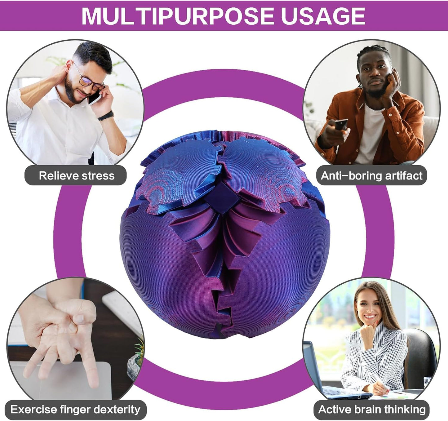 Gear Ball - 3D Printed Gear Ball Spin Ball or Cube Fidget Toy, Gear Sphere, Gear Ball Gearball Fidget Toy, Stress Ball, GearSphere Desk Toy, Fidget Ball, Gear Toy for Stress and Anxiety Relaxing