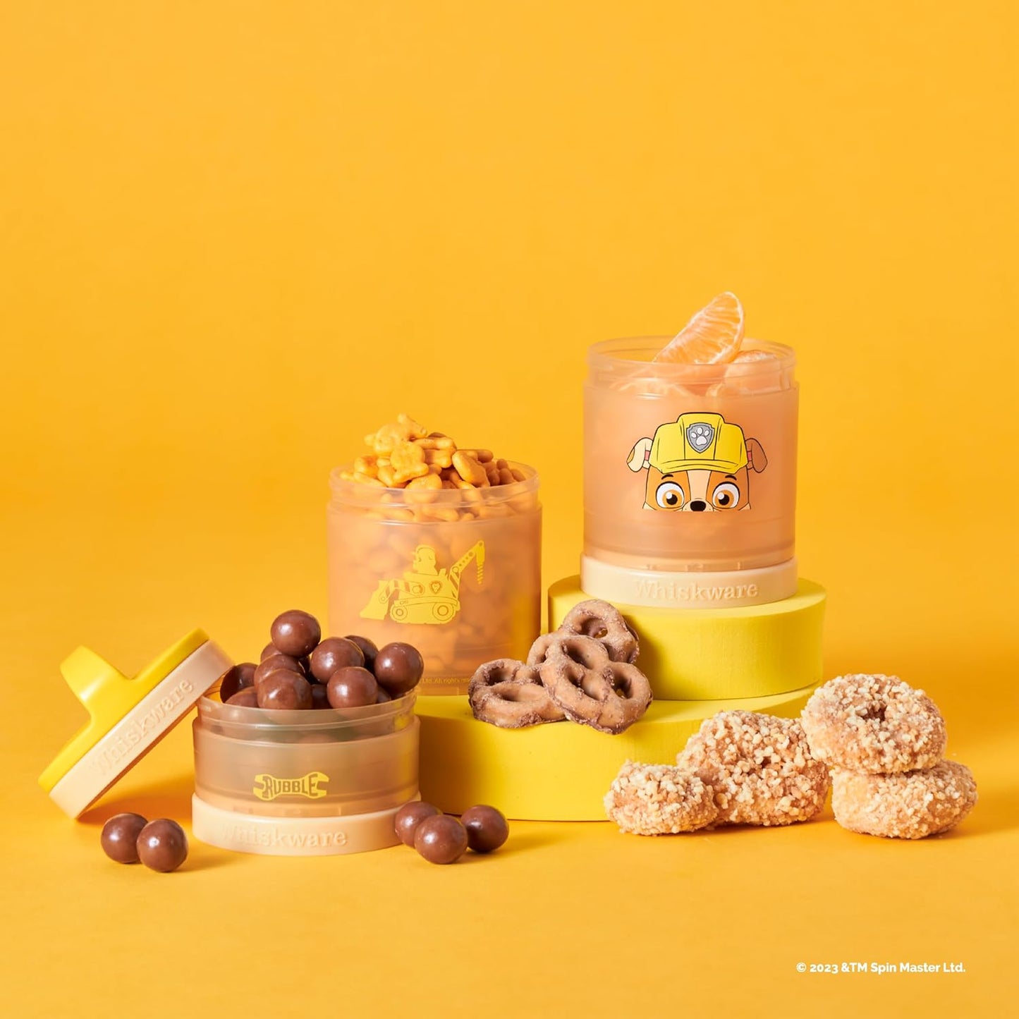 Whiskware Paw Patrol Stackable Snack Containers for Kids and Toddlers, 3 Stackable Snack Cups for School and Travel, Rubble