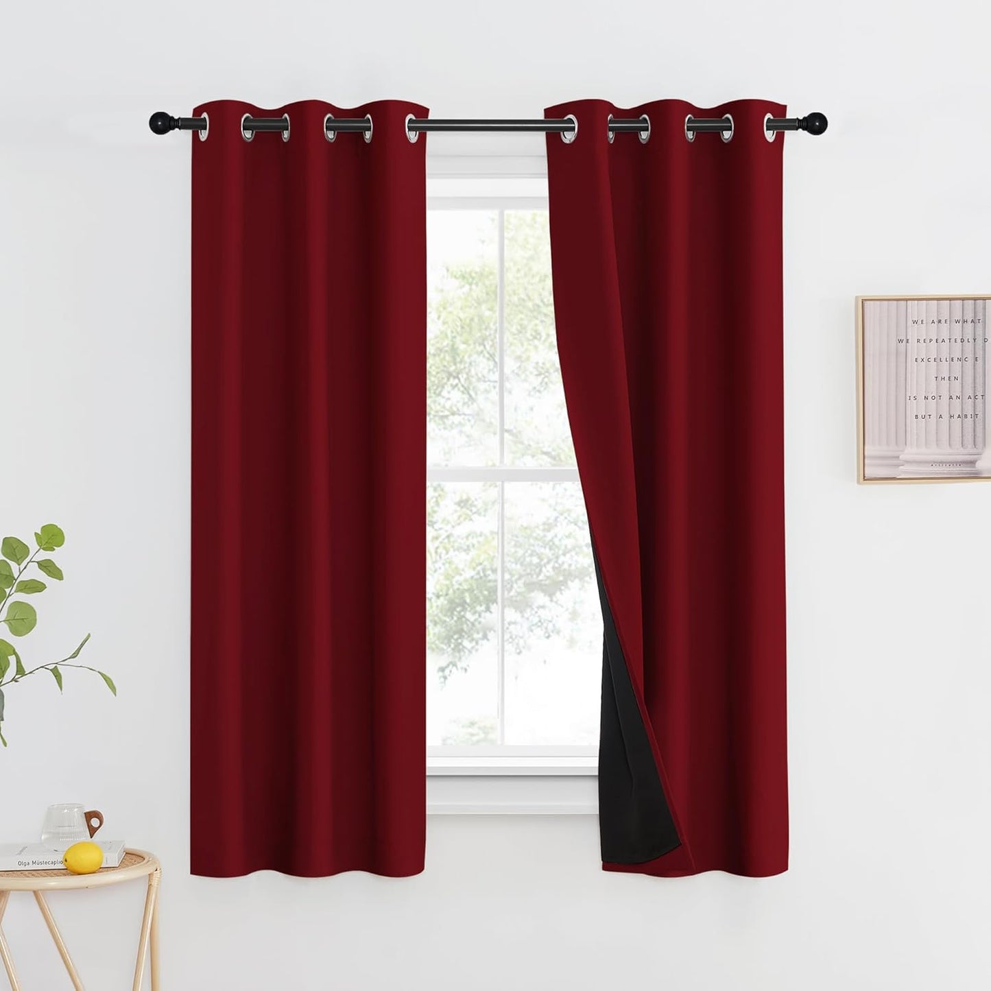 NICETOWN 100% Blackout Curtains with Black Liner Backing, Thermal Insulated Curtains for Living Room, Noise Reducing Drapes for Christmas, Burgundy Red, 37" x 60" Per Panel, Set of 2