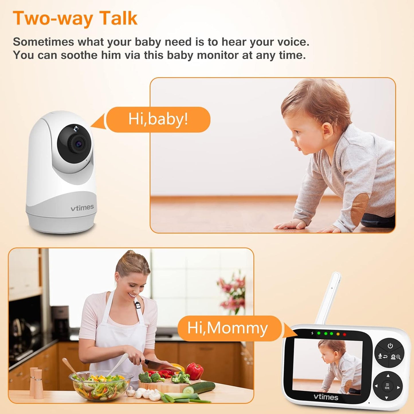 Baby Monitor with Camera and Audio, 3.2" IPS Screen Video Baby Monitor No WiFi Night Vision, Portable Baby Camera VOX Mode Pan-Tilt-Zoom Alarm and 1000ft Range, Ideal for Baby/Elderly/Pet