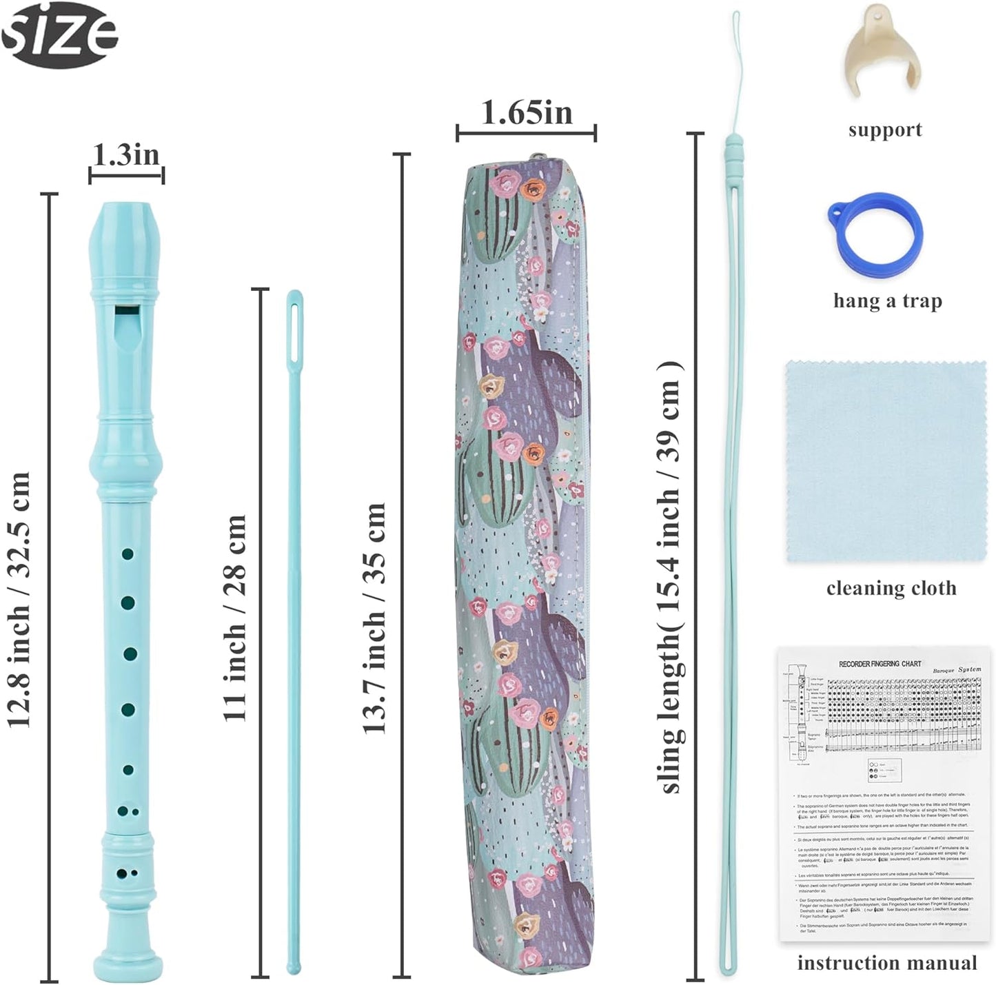Recorder Instrument for Beginner Adults,8-Hole Soprano Descant Recorder Music Flute with Cleaning Rod & Case Bag For Home Entertainment(2-Cactus2)