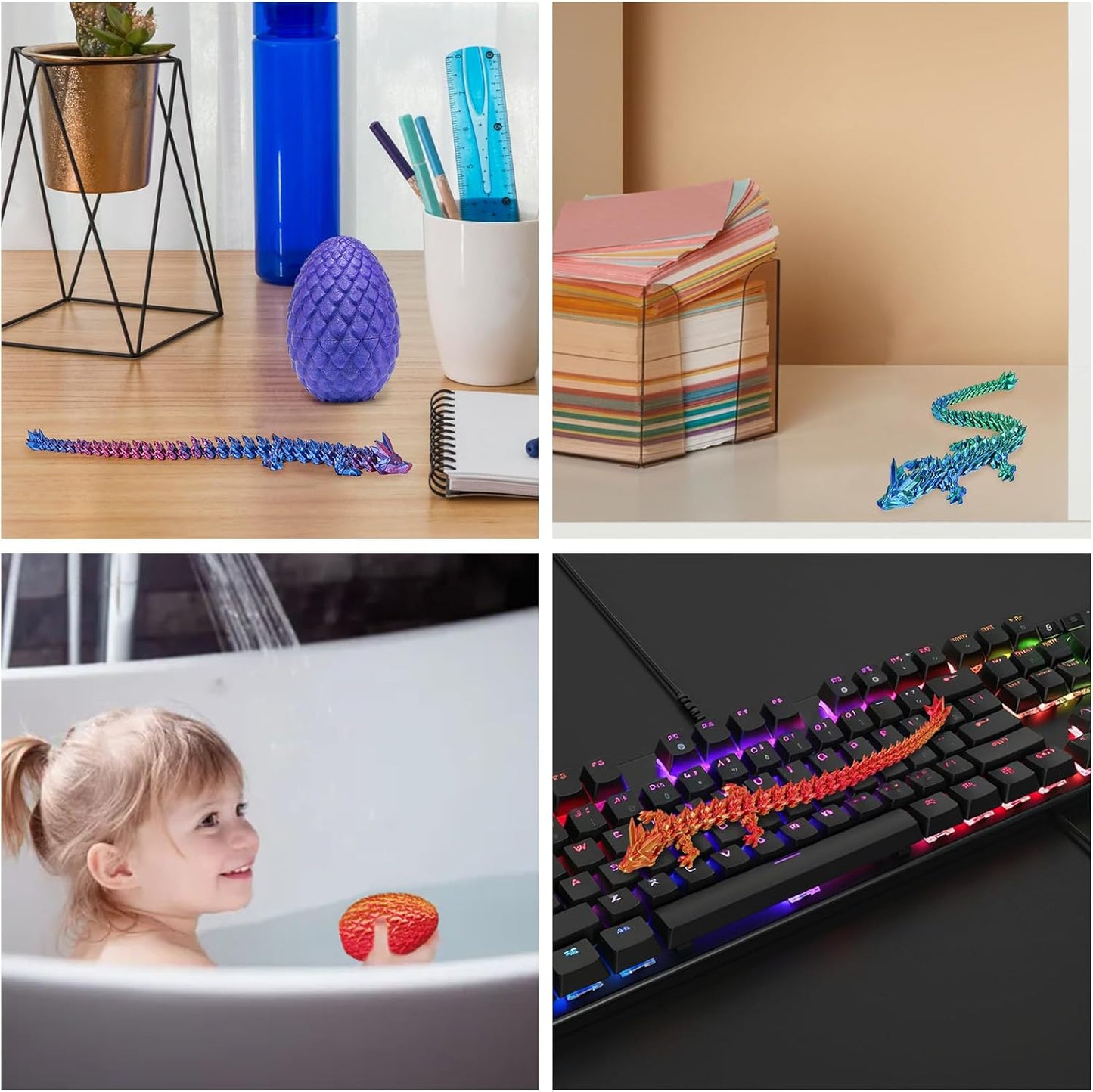 Small Dragon Eggs with Dragon Inside, 3D Printed Surprise Funny Gifts for Kids, Articulated Dragon Fidget Toys for Adults, Executive Desk Toys Office Room Décor (Gradient Light Purple-Red)