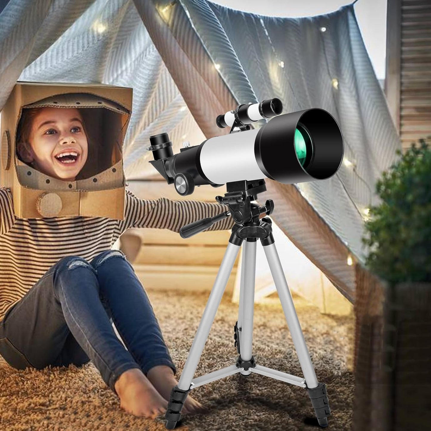 Telescopes, Telescope for Kids and Adults Beginners, 70mm Aperture 400mm Focus Length Refractor Travel Telescope with AZ Mount for Observe The Moon and Landscape (White)