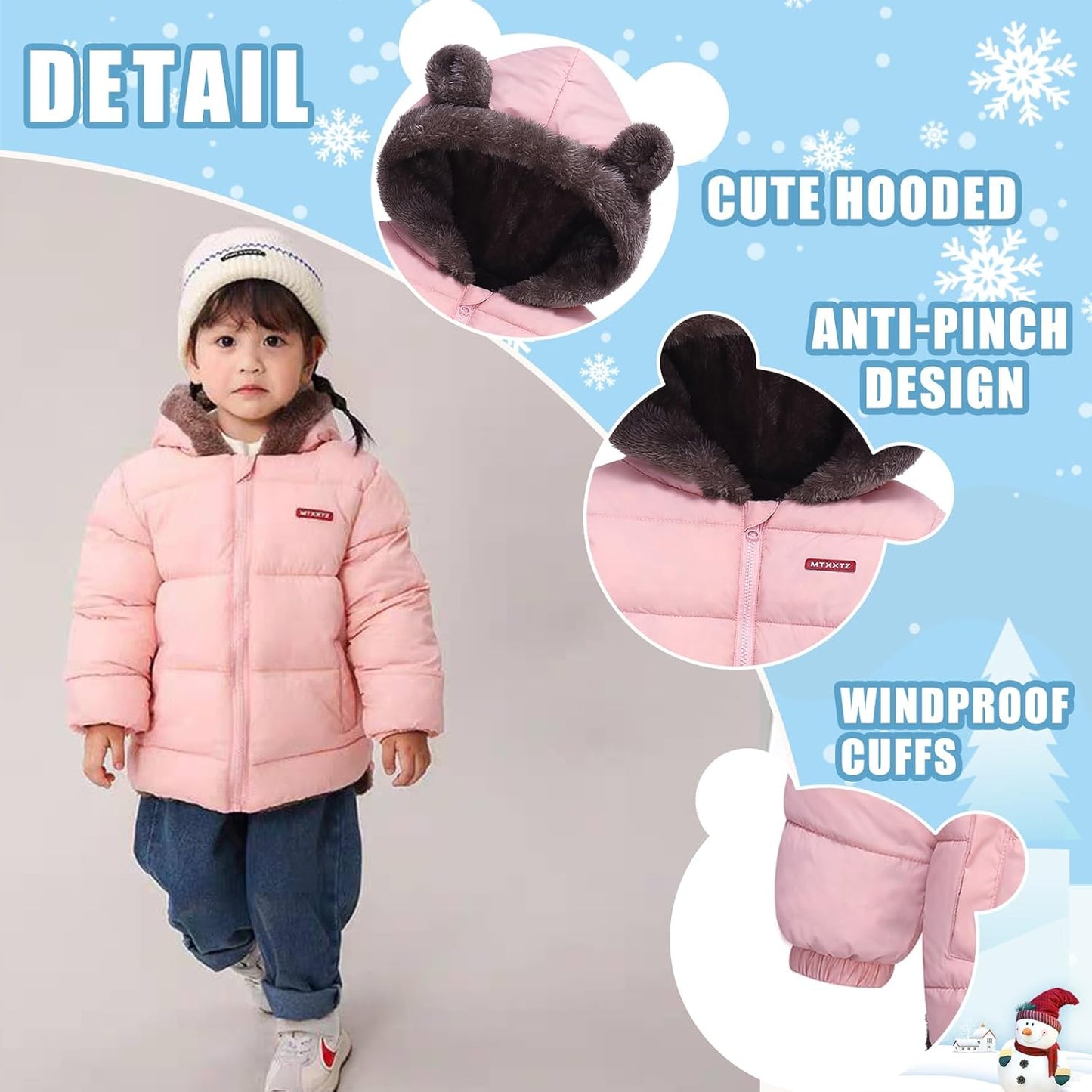 Infant Baby Winter Coat Bear Hooded Jacket Warm Fleece Snowsuit Windproof Outerwear for Toddler Boy Girl 9M-4T