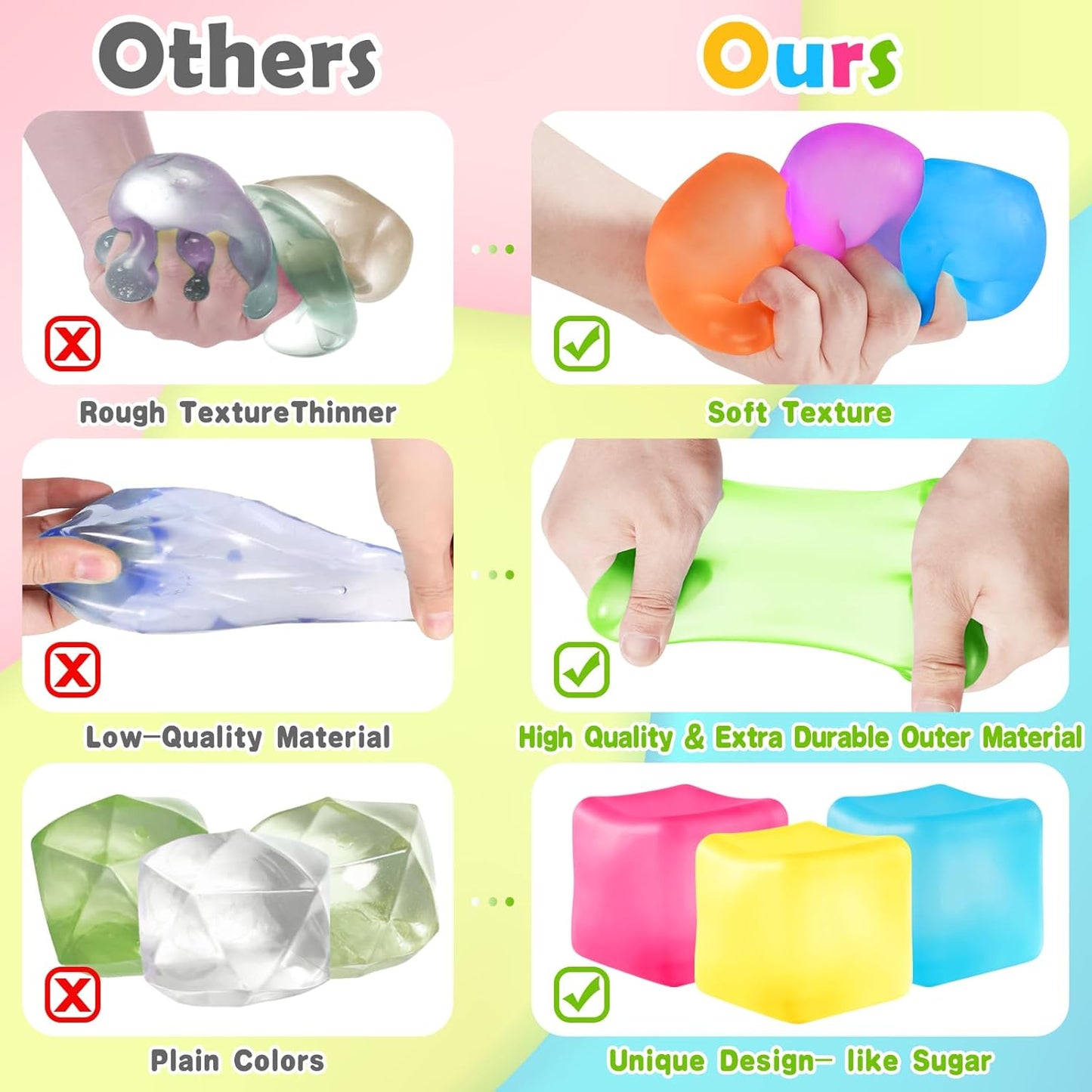 Stress Cube Fidget Ice Cube Stress Balls, 8 Pcs Stress Balls for Kids, Fidget Toys Adults Stress Relief Squeeze Ball, Square Shape Hand Exercise Ball, Sensory Toys for Autistic (Gel Sugar Cube 8Pack)