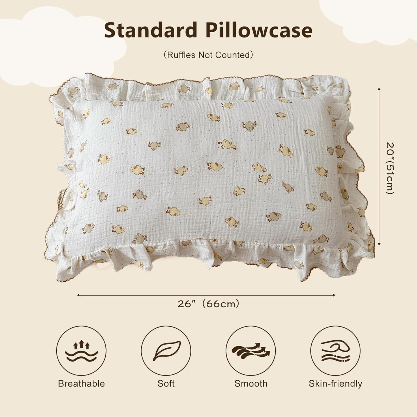 BuLuTu Duck Print Toddler Pillow Cases 20"x26", Cotton Muslin Boys Girls Pillowcase Fits Toddler Pillow Sized 16"x 22", Soft Breathable Durable Toddler Pillowcase for Kids 1-6 Year Old, 1 PC