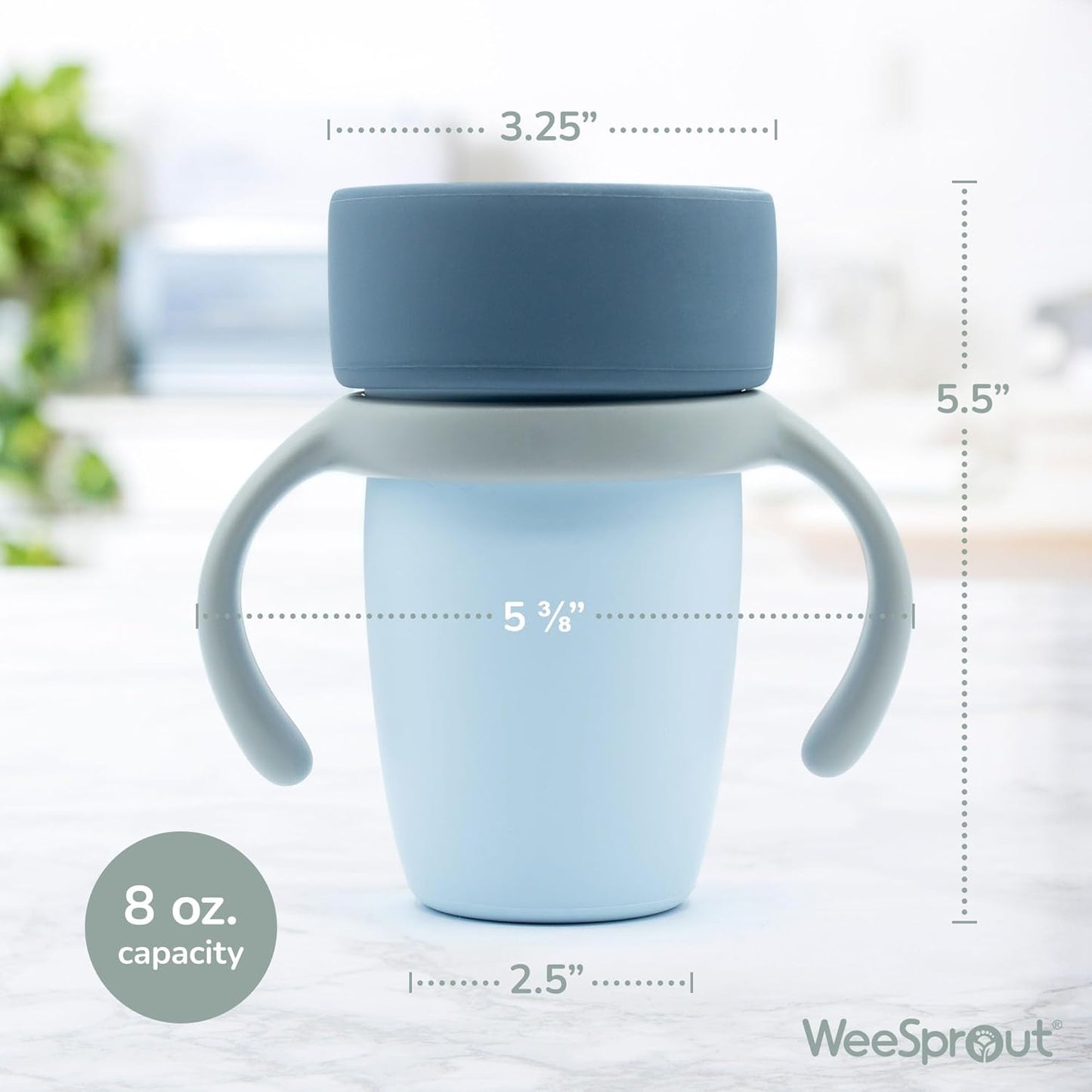 WeeSprout Baby Training Cup - Silicone Sippy Cup with Removable Handles for Weaning Off Bottle - Transition Spill-Proof Toddler Cups - No-Spill Design (Sky/Matte Green/Light Gray)