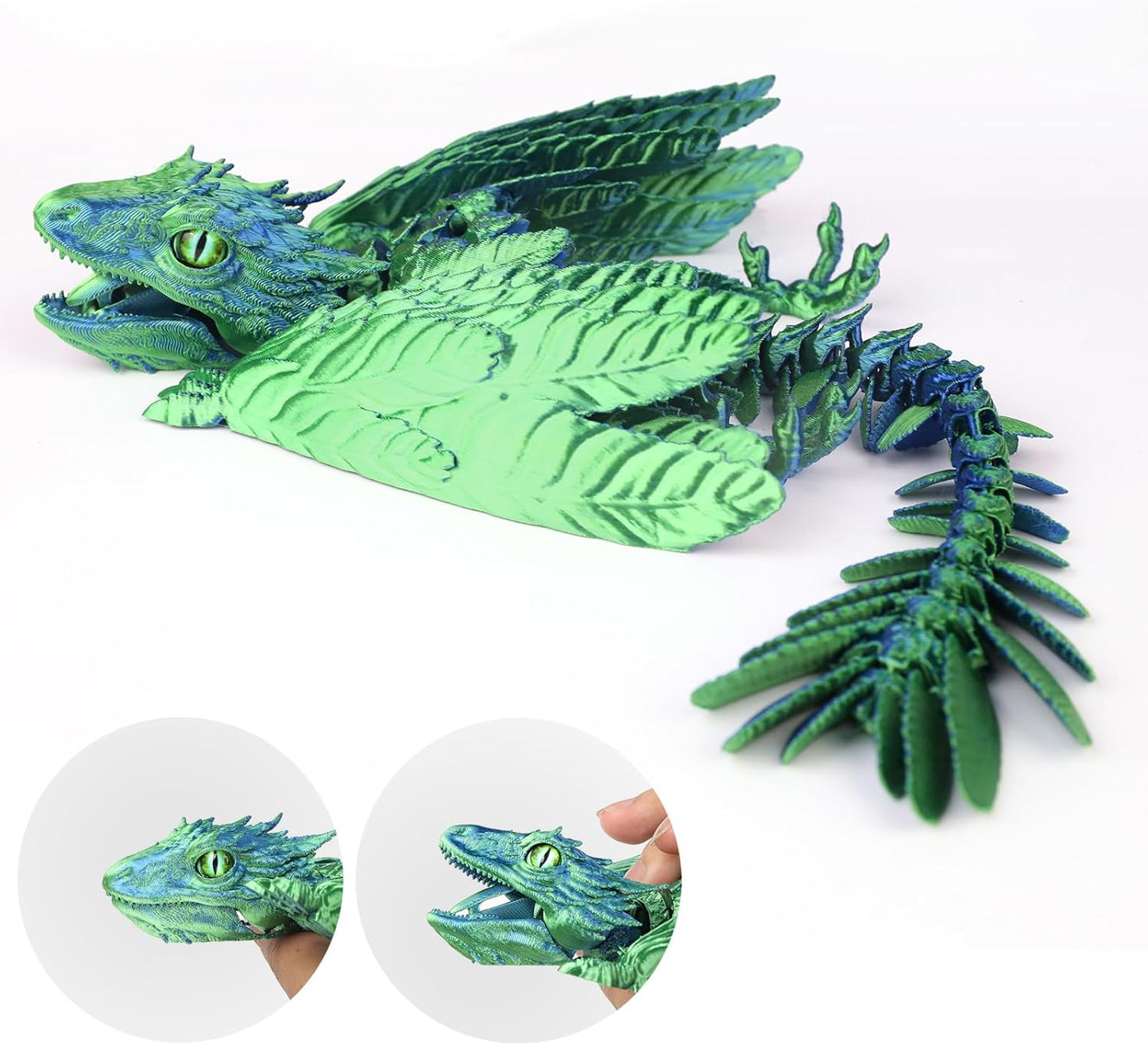 3D Printed Feathered Wyvern Dragon, 3D Printed Dragon with Wings,Adjustable Wings and Simulated Glasses Articulated Dragon Crab Toy, Desktop Pet Toy, Home Office Decor (Green)