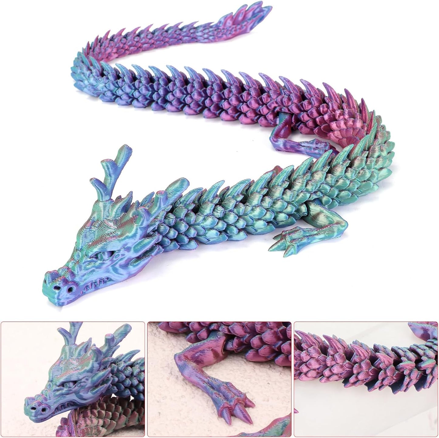 3D Printed Dragon, 17.7 Inch Articulated Dragon, Crystal Dragon, Dragon Fidget Toy, Home Office Decor Executive Desk Toys (Colorful)
