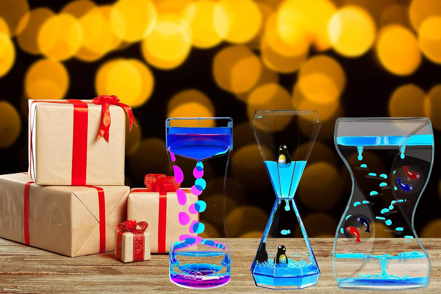 Liquid Motion Bubbler Timer Sensory Toys for Calm Relaxing, 1 Pack Penguin Blue Water Oil Motion Timer for Fidget Toy, Autism Toys, Children Activity, Office Desk Home Decoration