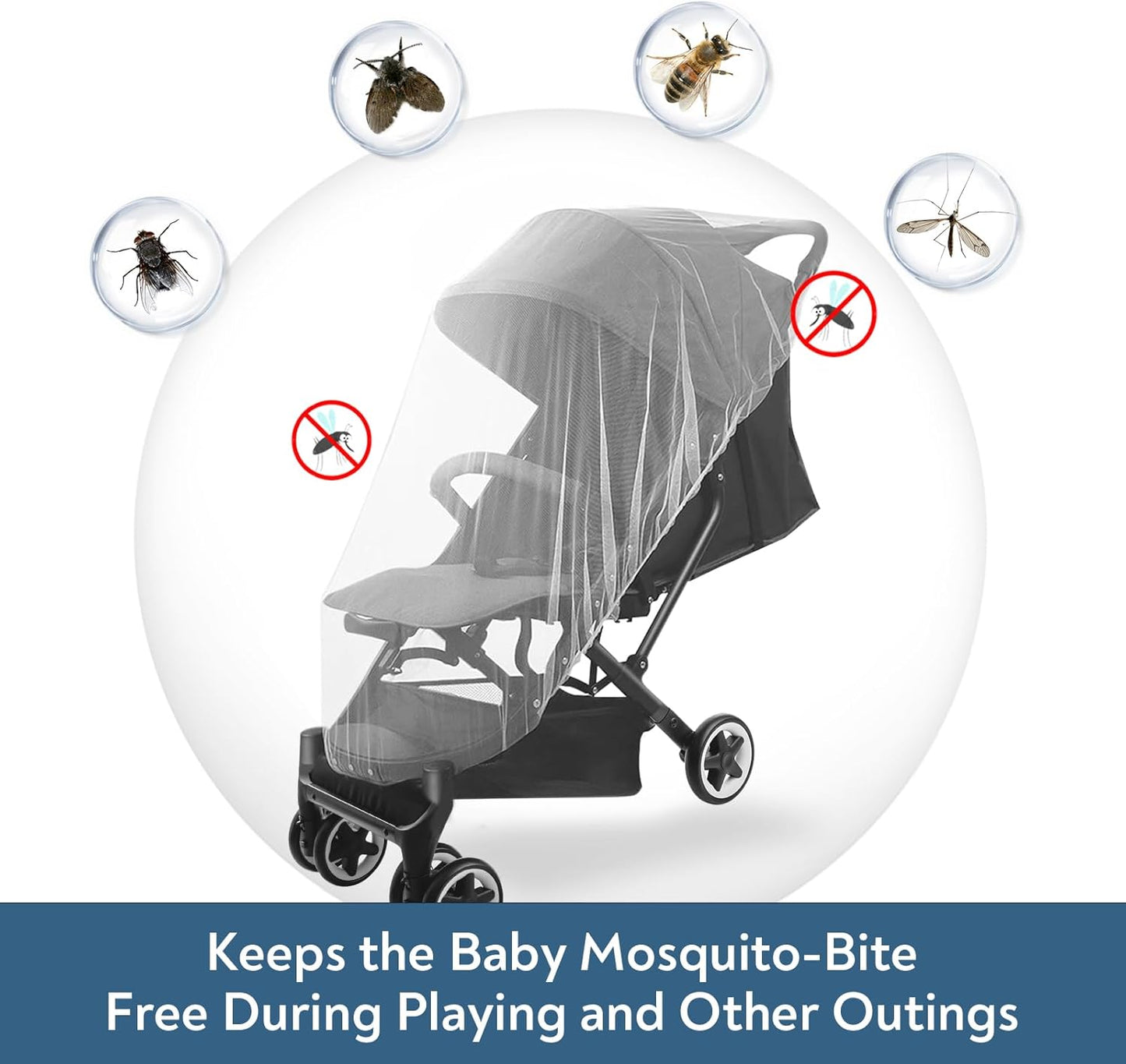 2 Pack Baby Mosquito Net for Stroller, Playard & Bassinet, Reusable Bug Net for Cradles, Carrier, Pack and Plays and Portable Mini Crib, Baby Playpen Mosquito Net Cover, White