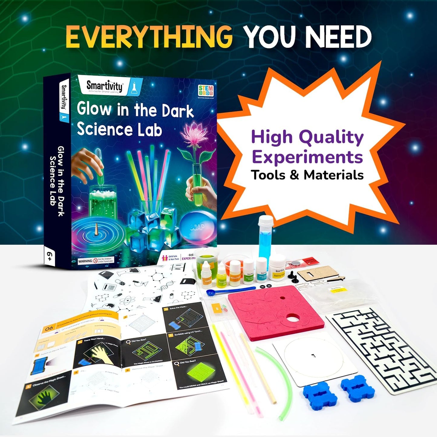 Smartivity Glow Magic Science Kit for Kids Ages 6-7-8-9-10-11-12 Years | 20 Amazing Science Experiments I Birthday Gifts for Boys & Girls | STEM Kit Toy for 6-12 Years Old