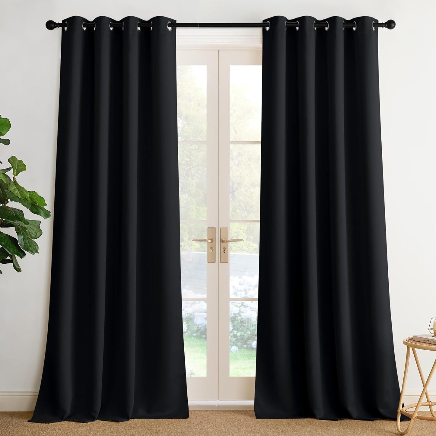 NICETOWN Black Blackout Curtains Thermal Insulated Grommet Shades for Bedroom, Summer Decor Blackout Curtains for Living Room, Patio, Window, Laundry, Kids Room - 2 Panels, W52 x L95