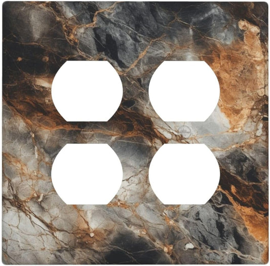 Brown Marble Granite Golden Lines Print Outlet Covers 2 Gang Double Duplex Decorative Light Switch Covers Electrical Wallplates Socket Faceplate for Bathroom Kitchen Decor