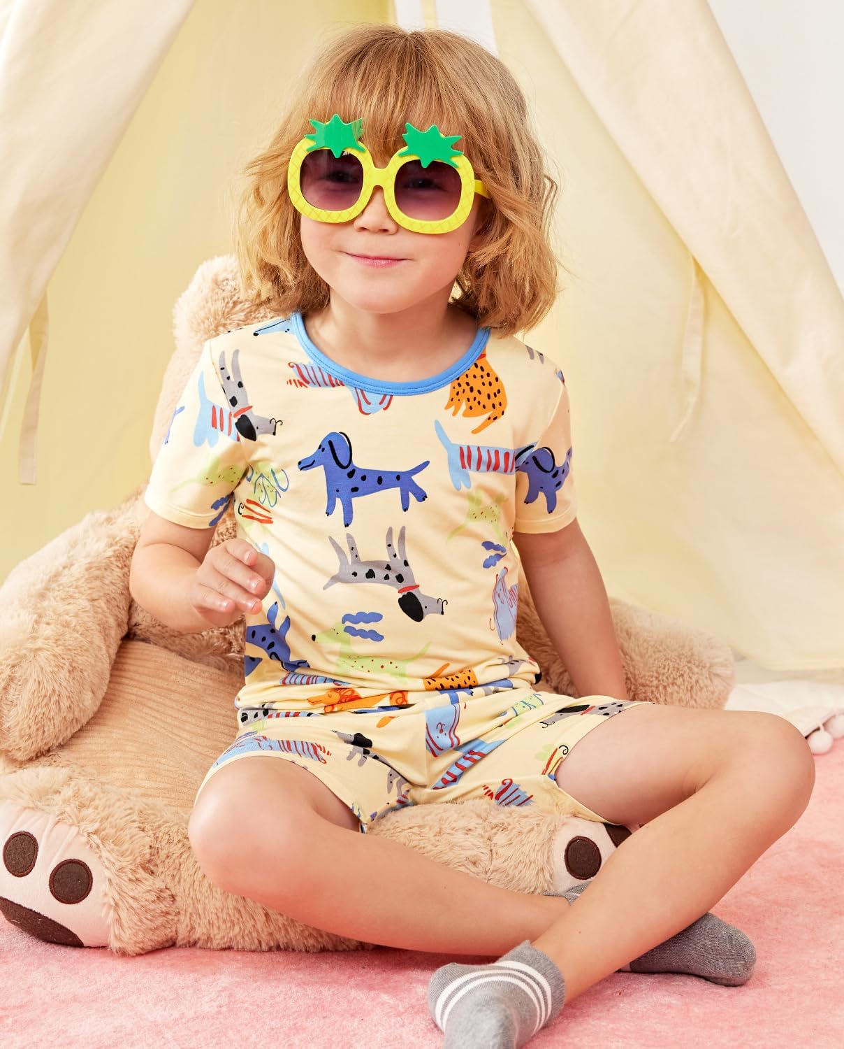 Bamboo Viscose Toddler Animal Pajamas Boys Girls Kids Cool Short Summer 12M-8Y Snug fit Pjs Set 2pcs