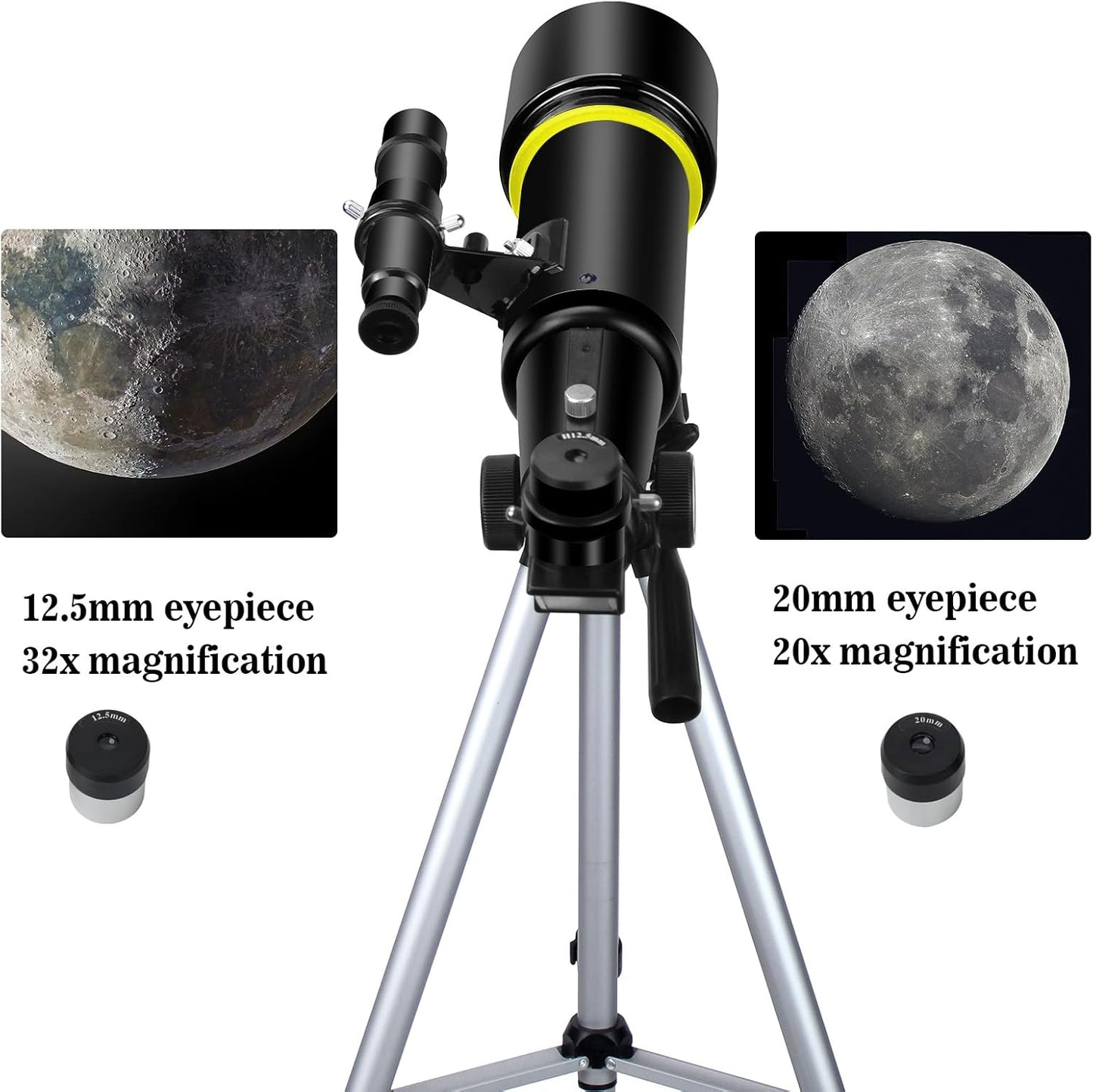 Telescopes, Telescope for Kids and Adults Beginners, 70mm Aperture 400mm Focus Length Refractor Travel Telescope with AZ Mount for Observe The Moon and Landscape-Black