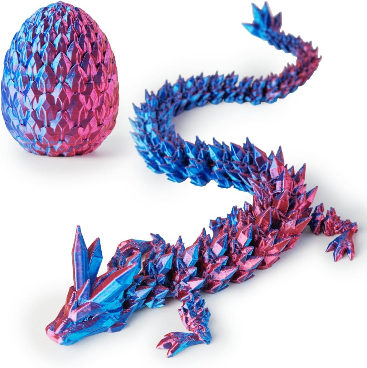 3D Printed Dragon in Egg, Beautiful Flexible Crystal Dragon, Gifts for Adults and Kids (Laser Purple)