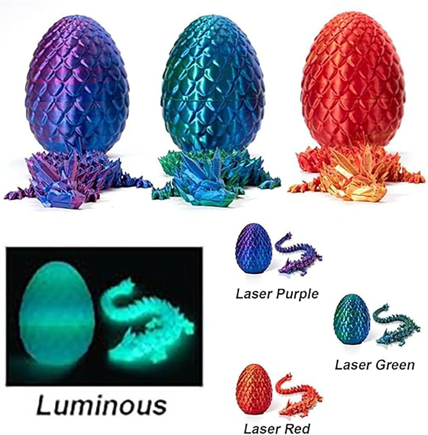 Surprise 3D Printed Dragon Egg Articulating Gemstone, 3D Printed Dragons, Relief Anxiety - Articulated Joints for Kids and Adults Home Office Decor Executive Desk Decor (Purple)
