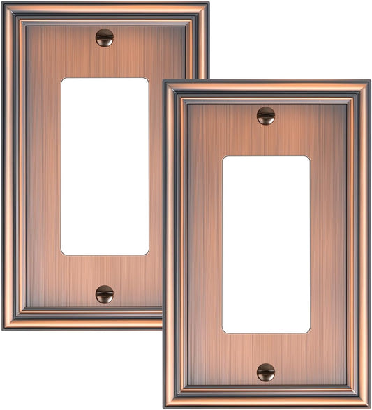2-Pack Decorator Outlet Cover Plate, Antique Copper Decorative Switch Plates and Outlet Covers, Durable Zinc Alloy Wall Plates for Electrical Outlets, Receptacle, GFCI Outlet, Dimmer Switch