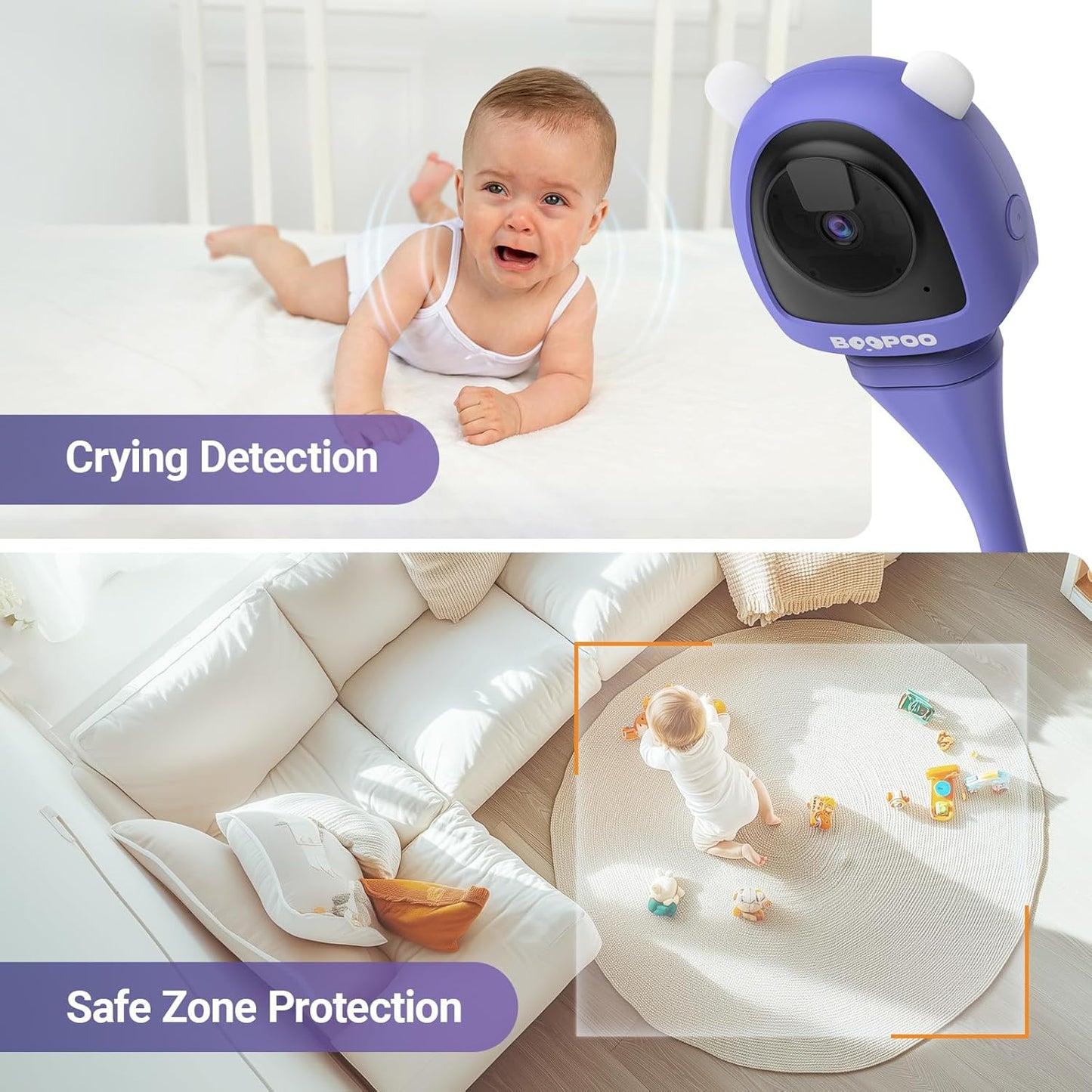Baby Camera Monitor for AI Solution for Breathing Tracker, 2K HD Baby Monitor with Camera with Audio Video, Night Vision, Smartphone App, 2-Way Audio, Soothing Sound, No Monthly Fee Crib Mount