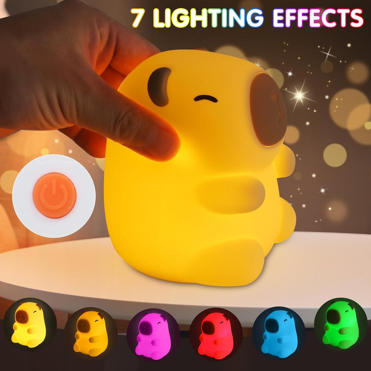 Night Light for Kids, 7 Color Changing BPA-Free Silicone Lamp with Touch Control, Eye Protection, Rechargeable Battery, Soft & Safe Nursery Lamp for Boys & Girls (Turtle Backpack Capybara)