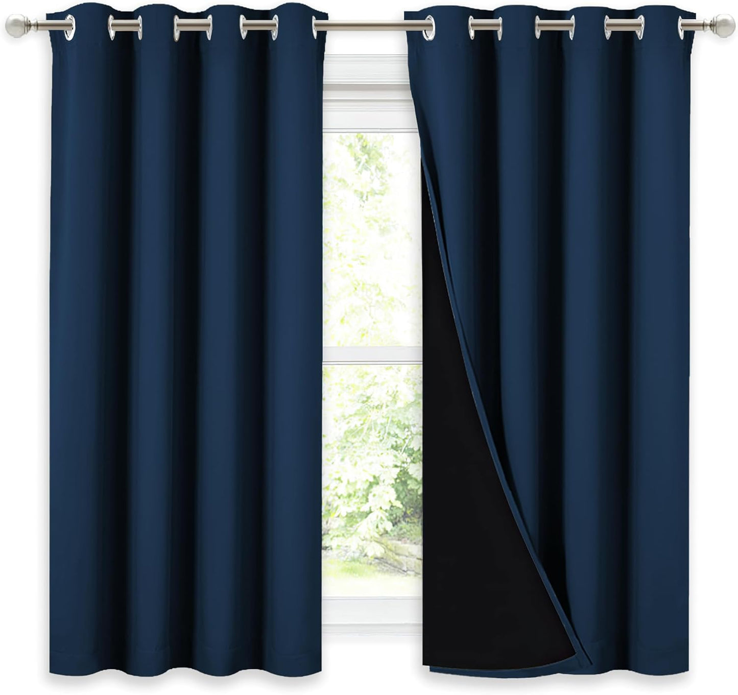 NICETOWN 100% Blackout Curtains with Black Liners, Thermal Insulated Full Blackout 2-Layer Lined Drapes, Noise Cancellation Window Draperies for Dining Room (Moroccan Blue, 2 Panels, 52" W by 54" L)