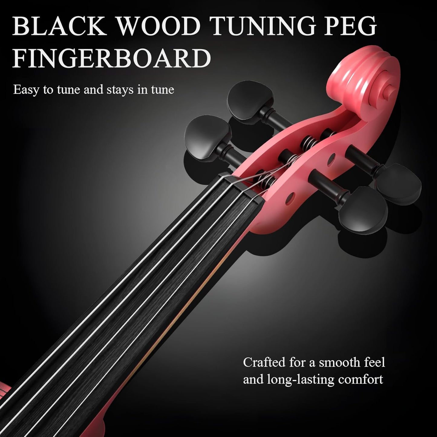 1/4 Beginner Violin Kit, Complete Violin Set with Case, Bow, Rosin, Pink