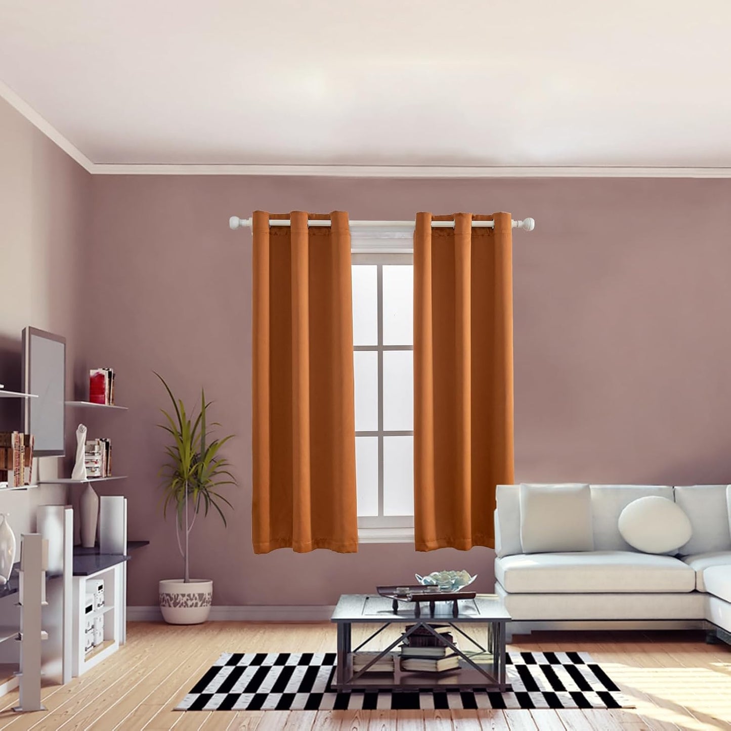 Anytime 100% Blackout Curtain Set, Thermal Insulated & Energy Efficiency Window Draperies for Guest Room, Full Shading Panels for Shift Worker and Light Sleepers（Orange, 2 Panels, 42W x 63L）