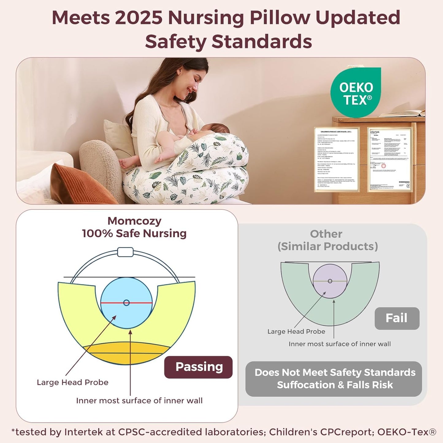 Momcozy Pioneering Safety Fence Nursing Pillow for Breastfeeding- Wider Feeding Pillows for More Support for Mom & Baby- Easier Nursing & Hand Free- Fit for All, Removable Cotton Cover