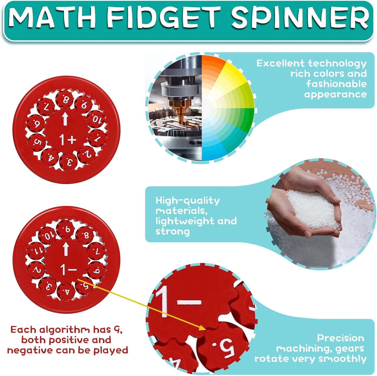 Math Facts Fidget Spinners, Number Fidgets Spinner, New ADHD Anxiety Game Mini Quiet Fidget Toys, Counting Fidgeters for Kids Early Education Classroom Learning (Mix 18pcs)