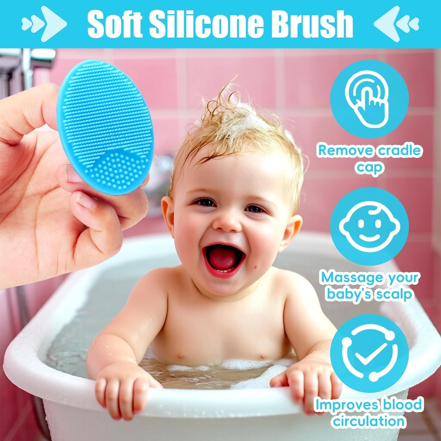Baby Hair Brush and Comb Set, 4Pcs Baby Soft Bristles Hairbrush Cradle Cap Brush Hair Comb for Newborns Toddlers Boys Girls (Blue)