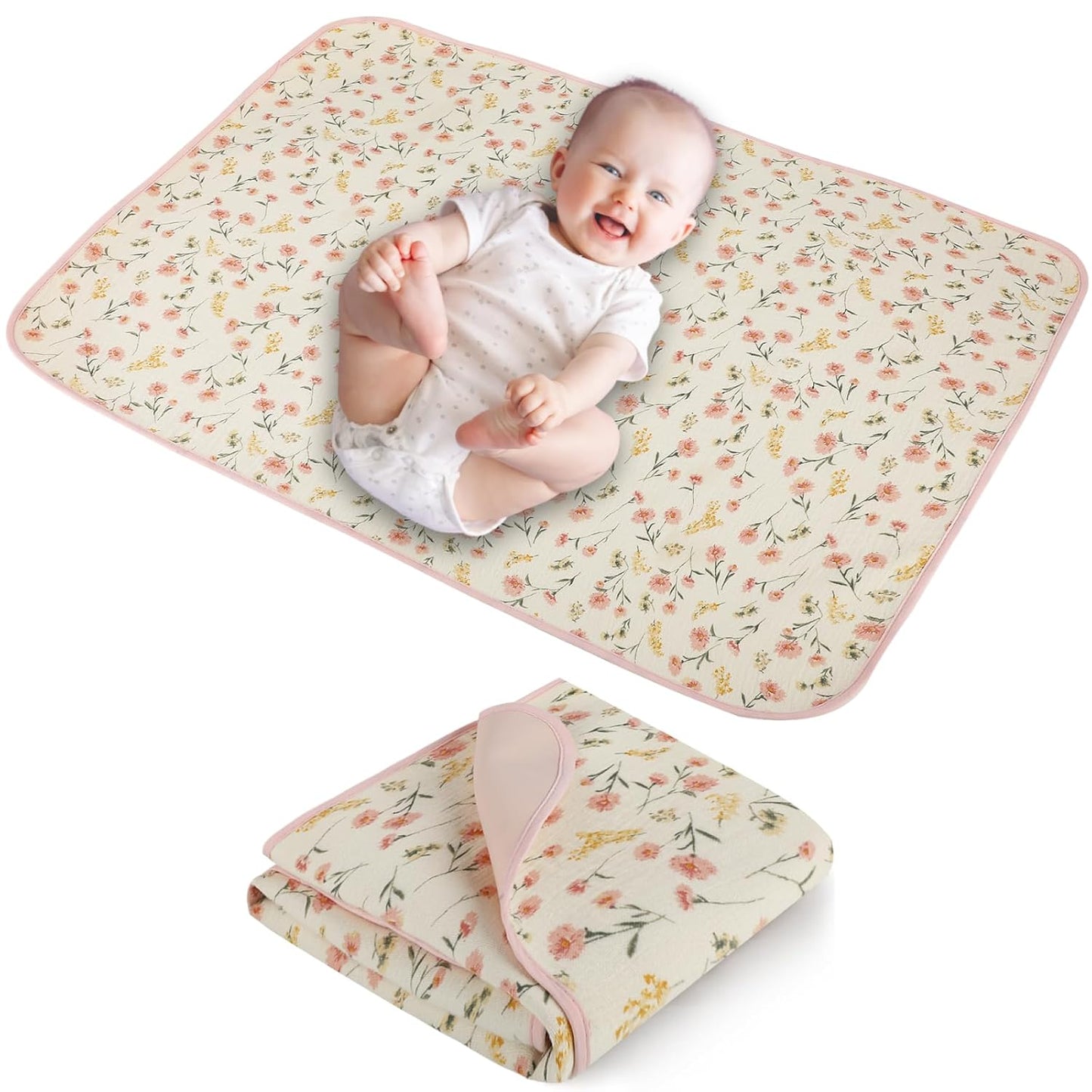 Baby Diaper Changing Pad, 19.7"x25.6" Waterproof Changing Pad Liners with 100% Muslin Cotton Front Top and Leather Back, Soft and Absorbent Portable Changing Mat for Travel, Changing Station