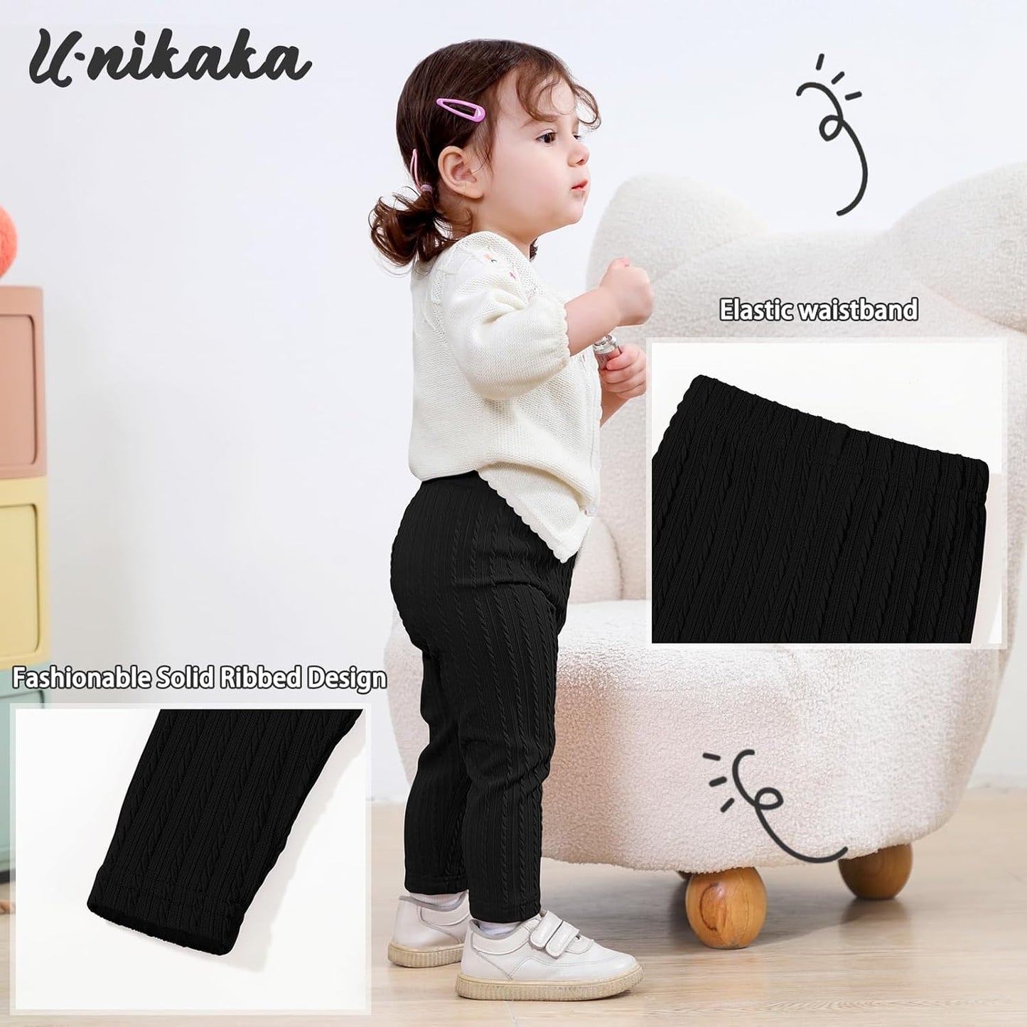 U·nikaka Toddler Baby Girls Pants Ribbed Infant Pants Leggings Toddler Baby Girl Bottoms Leggings 2 Packs