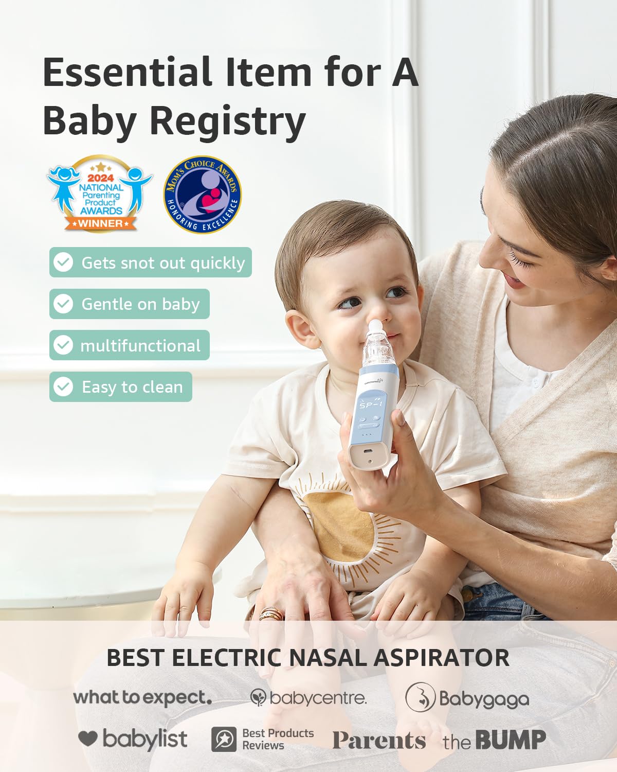 GROWNSY Nasal Aspirator for Baby with 2 Larger Suction Chambers and 6 Food-Grade Soft Silicone Tips, Blue
